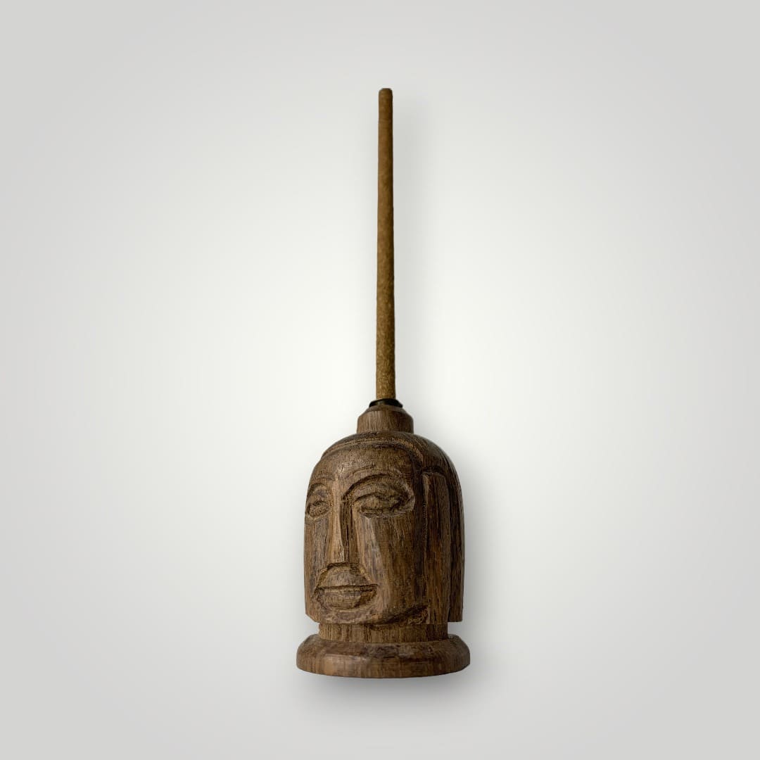 Wooden Buddha Head Incense Stand