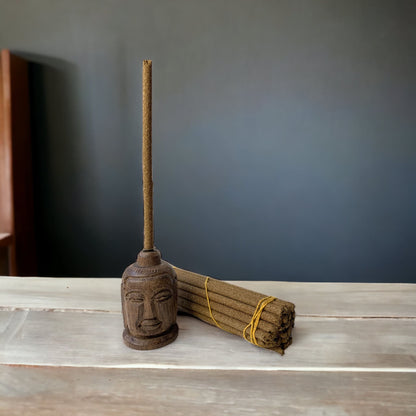 Wooden Buddha Head Incense Stand